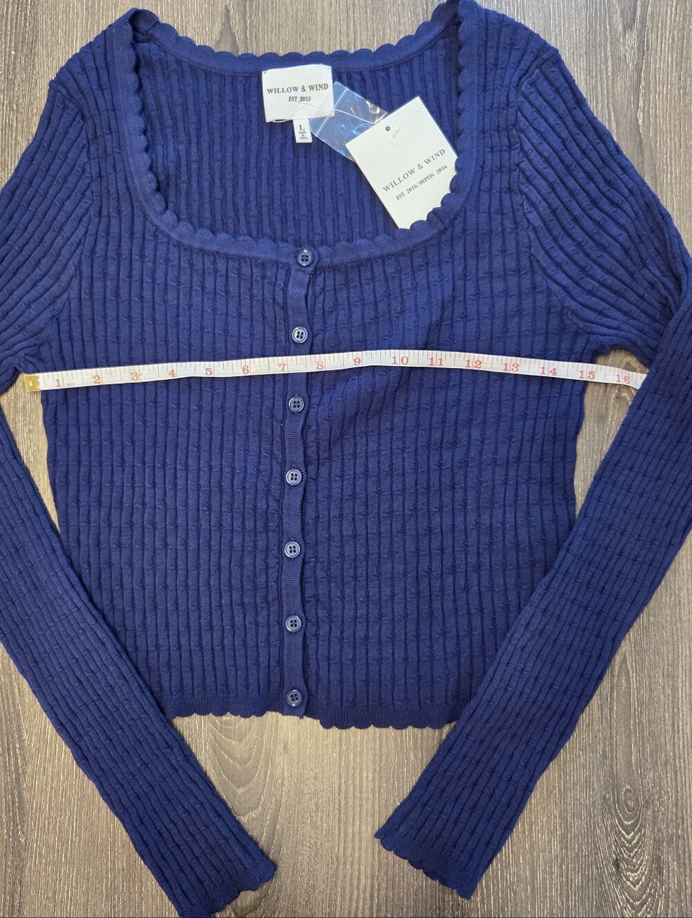 Navy Ribbed Button-Front Top